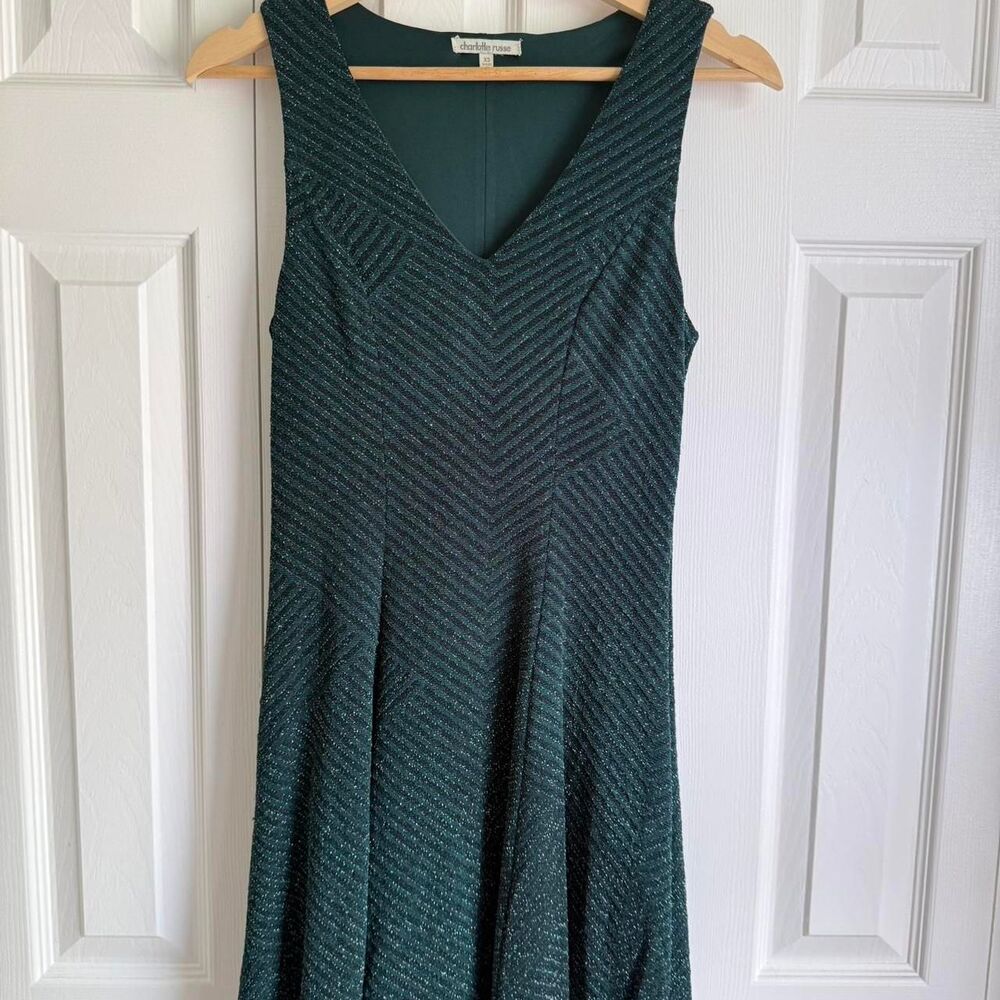 Charlotte Russe sparkly green metallic thread chevron dress size XS